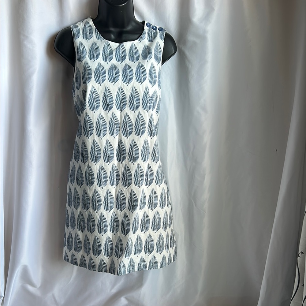 Elegant Blue Leaf Print Dress